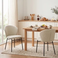 HOMCOM Set de 2 scaune de sufragerie șezut căptușit din material cu aspect de in picioare stabile din oțel design modern crem(m-7)