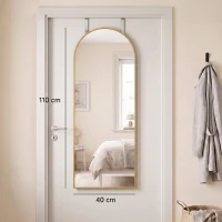 HOMCOM 40 x 110 cm Full Length Hanging Mirror, Arched Mirror with Adjustable Hooks, Over-the-Door or Wall-Mounted, Gold Tone(m-3)