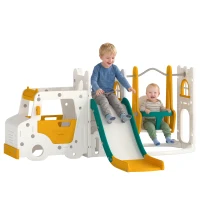 AIYAPLAY 7-in-1 peuterglijbaan met schommel, kinderspeelset in autodesign voor binnen en buiten, met stuur en claxon, wit(m-15)