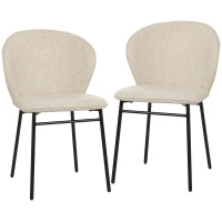 HOMCOM Set de 2 scaune de sufragerie șezut căptușit din material cu aspect de in picioare stabile din oțel design modern crem(m-1)