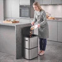 HOMCOM Poubelle de Cuisine 60 L en Acier Inoxydable avec Support à Sacs Couvercle à Fermeture Douce et Ouverture Tactile Argent(m-2)
