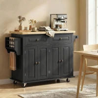 HOMCOM Isla de Cocina con Ruedas Mueble Auxiliar de Cocina con Especiero y Barra Lateral 111x44,5x82,5 cm Negro(m-9)