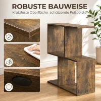HOMCOM S-vormige bijzettafel, smalle tafel met 3 niveaus en opbergvakken voor woonkamer en slaapkamer, rustiek bruin(m-6)