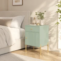 HOMCOM Modern Bedside Tables Set of 2, Side Tables with Drawer and Metal Legs for Living Room, Bedroom, Light Green(m-9)