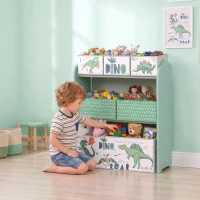 AIYAPLAY Toy Storage Organiser, 3-Tier Wooden Kids Toy Storage Rack with 6 Fabric Storage Bins for Bedroom, Kids Room, Green(m-2)