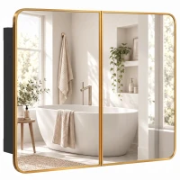 HOMCOM 76.2 x 11.6 x 61 cm Bathroom Mirror Cabinet, Wall Cabinet with Adjustable Shelves, Wall-Mounted or Recessed, Gold Tone(m-1)