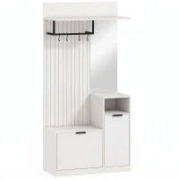 HOMCOM Cuier 6-în-1 Mobilier de intrare cu banc pentru încălțăminte, oglindă, sertar basculant, etajere reglabile, 4 cârlige, alb(m-1)