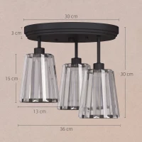 HOMCOM 3-Light Crystal Glass Ceiling Light, Triple Head with Dual Mounting, Modern Ceiling Lamp for Living Room, Black(m-3)