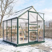 Outsunny Invernadero de Jardín 2x2 m Policarbonato y Aluminio Vivero Casero con Tragaluz Protección UV30 y Base 3,65 m² para Macetas Cultivo Plantas Flores Transparente(m-8)