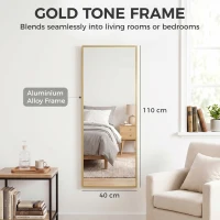 HOMCOM 40 x 110 cm Full Length Wall Mirror, Rectangular Mirror with Adjustable Hooks, Over the Door or Wall Mounted, Gold Tone(m-7)