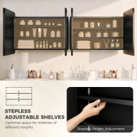 HOMCOM 76.2 x 11.6 x 61 cm Bathroom Mirror Cabinet, Wall Cabinet with Adjustable Shelves, Wall-Mounted or Recessed, Black(m-6)