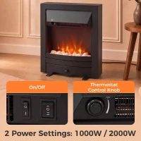 HOMCOM Electric Fireplace Stove Freestanding/Inset, 2000W, Electric Fire with LED Flame, Pebbles, Adjustable Thermostat, Black(m-5)