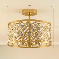 HOMCOM 3-Light Crystal Glass Ceiling Light, Modern Ceiling Lamp w/ 3 E14 Sockets for Living Room, Bulb Not Included, Gold Tone(m-3)