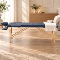 HOMCOM Portable Massage Bed, Folding Spa Beauty Massage Table with 2 Sections, Carry Bag and Wooden Frame, Dark Blue(m-8)
