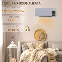 HOMCOM Ventilator Termic de Perete Oscilant cu Telecomandă, Temporizator 12h și 2 Moduri, 54.5x12x21.5 cm, Gri(m-4)