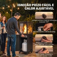 Outsunny Aquecedor a Gás para Terraço 13 kW Portátil a Propano Regulação Contínua Sistema Antiqueda 4 Rodas Preto(m-6)