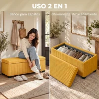 HOMCOM Banco Almacenaje Capacidad de 84 L 112x42x40cm Tapizado en Pana Pie de Cama para Sala de Estar Dormitorio Amarillo(m-7)