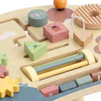 AIYAPLAY Table d'Activités en Bois pour Bébé 1-3 Ans 6 en 1 avec Engrenages, Labyrinthe de Perles, Horloge Rotative et Carottes(m-10)