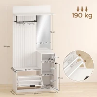 HOMCOM Cuier 6-în-1 Mobilier de intrare cu banc pentru încălțăminte, oglindă, sertar basculant, etajere reglabile, 4 cârlige, alb(m-3)