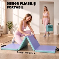 SPORTNOW Saltea de Fitness Pliabilă și Căptușită cu 2 Mânere, din Plastic și EPE, 180x60x5 cm, Verde și Violet(m-5)