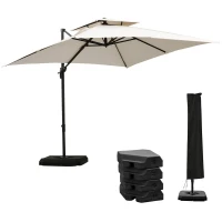Outsunny Ombrellone a Sbalzo a Doppia Copertura con Manovella, Base a Croce e Pesi, 268x268x265 cm, Beige(m-7)