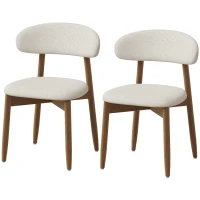 HOMCOM Juego de 2 Sillas de Comedor Tapizadas de Lino sin Brazos Respaldo Curvado Patas de Madera de Caucho Crema(m-11)