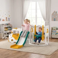 AIYAPLAY Columpio y Tobogán Parque Infantil 7 en 1 Tema de Coche Tobogán Largo Volante con Claxon Almacenaje 1-4 Años Blanco(m-8)