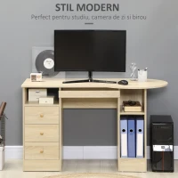 HOMCOM Birou PC pentru Birou cu Rafturi, Sertare si Polita Superioara din Lemn, 125x60x74 cm(m-4)