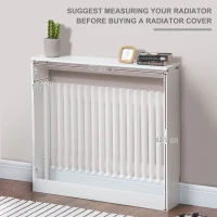 HOMCOM Radiator Cover Vertical Slatted Grille Heater Cover Top Shelf MDF Steel for Heat Circulation 90 x 18 x 84 cm White(m-5)