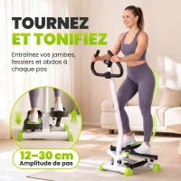 HOMCOM Stepper avec guidon stepper fitness appartement écran LCD résistance réglable exercise hanches jambes lombes pour maison acier blanc, vert, noir(m-4)