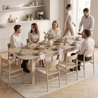 HOMCOM Masă living ovală pentru dining extensibilă, potrivită pentru 4 - 8 persoane, din PAL, 140-180 cm, stejar(m-9)