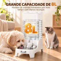 PawHut Dispensador Automático de Água por Gravidade 8 L para Cães e Gatos com Bico Rebatível e Tigela em Aço Inoxidável, Branco(m-4)