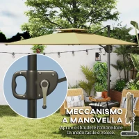Outsunny Ombrellone a Braccio 2.5x2.5 m con Base Riempibile, Manovella e Testa Inclinabile, Cachi(m-7)