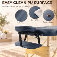 HOMCOM Portable Massage Bed, Folding Spa Beauty Massage Table with 2 Sections, Carry Bag and Wooden Frame, Dark Blue(m-6)