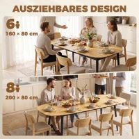 HOMCOM Uitschuifbare eettafel voor 6-8 personen, keukentafel met rek, eikenlook(m-4)