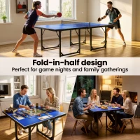HOMCOM 6ft Table Tennis Table, Ping Pong Table with Net, Foldable and Portable Ping Pong Set for Indoor Use, Easy Assemble, Midsize, Blue(m-4)