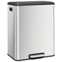 HOMCOM Poubelle à Double Compartiment 2 x 30L, Poubelle de Cuisine en Acier Inoxydable, Couvercle à Fermeture Douce, Argent(m-1)