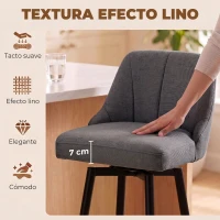 HOMCOM Juego de 2 Taburetes de Bar Giratorios Tapizados en Lino Respaldo y Reposapiés Marco de Acero Gris Oscuro(m-6)