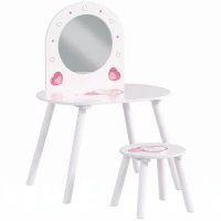 AIYAPLAY Penteadeira Infantil com Banco e Espelho, para Meninas, com Desenhos de Corações, para Crianças de 3-6 Anos, Branca(m-1)