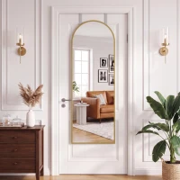 HOMCOM 40 x 110 cm Full Length Hanging Mirror, Arched Mirror with Adjustable Hooks, Over-the-Door or Wall-Mounted, Gold Tone(m-9)