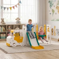 AIYAPLAY Ensemble Toboggan et Balançoire 7 en 1 pour Enfants, Aire de Jeux Intérieure, Thème Voiture, pour 1-4 Ans, Blanc(m-16)