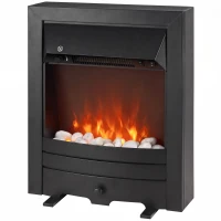 HOMCOM Electric Fireplace Stove Freestanding/Inset, 2000W, Electric Fire with LED Flame, Pebbles, Adjustable Thermostat, Black(m-1)