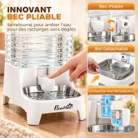 PawHut Distributeur d'Eau Automatique pour Chiens et Chats 8L Robinet Breveté Bol Acier Inox sans BPA 19,3x32,8x43,4cm Blanc(m-5)