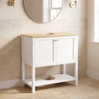 HOMCOM Corp sub lavoar, mobilier modern de baie cu 2 uși, poliță deschisă, decupaj în U, 80 x 40 x 80 cm, alb(m-2)