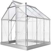 Outsunny 6 x 6ft Walk-In Greenhouse, Polycarbonate Greenhouse with Sliding Door, Window, Aluminium Frame, Foundation, Silver(m-15)