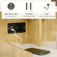 HOMCOM Noptieră modernă cu 2 prize, 2 porturi USB și sertar din PAL, 40x40x60cm, culoare lemn(m-4)