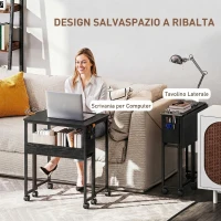 HOMCOM Scrivania Pieghevole con Ripiano Aperto e Tasca Laterale, in Legno e Acciaio, 63x50x75 cm, Nero(m-4)