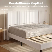 HOMCOM Bettgestell 140 x 200 cm mit verstellbarem Kopfteil, Polsterbett mit 12 Latten, Beige(m-4)