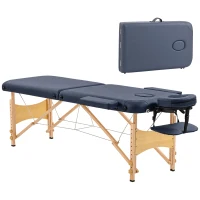 HOMCOM Portable Massage Bed, Folding Spa Beauty Massage Table with 2 Sections, Carry Bag and Wooden Frame, Dark Blue(m-15)