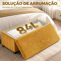 HOMCOM Banco com Arrumação 84 L 112x42x40 cm em Bombazina para Quarto e Sala Amarelo(m-6)